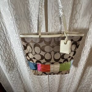 Coach Colorblock Logo Multicolor Women's Tote Bag with Bag Charm & Pink Lining